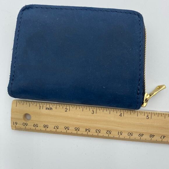 Portland Leather Goods Women’s Small Zip Wallet Blue Leather - Picture 4 of 6